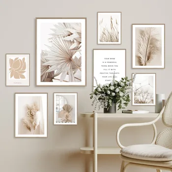 Bej Flori Tropicale Frunzele Plantelor Reed Arta De Perete Panza Pictura Nordică Postere Si Printuri Poze De Perete Pentru Living Decorul Camerei
