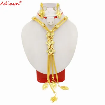 Adixyn (3desigh) Flori Pandantiv de Aur de Culoare lanț Lung Cercei pentru femei Egipt/Israel Stil de Personalitate Bijuterii Seturi N062012