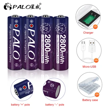 PALO 2800mWh 1.5 v AA baterie reîncărcabilă Li-polimer li-ion, litiu polimer baterie AA 1.5 V + USB Încărcător inteligent și baterie de caz