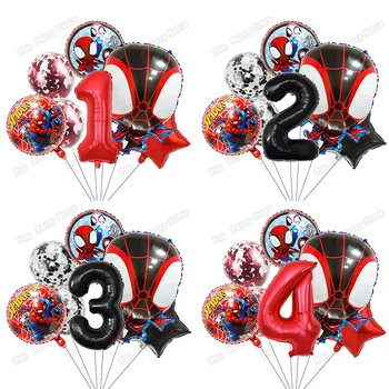 1Set Spiderman Balon 32inch Negru Rosu Numărul de Balon Super-Erou Confetti, Heliu Petrecerea de Ziua Decor Copil de Dus Globos