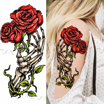 Mare De Flori De Trandafir Colorat Temporare Tatuaje Pentru Fete, Femei Ancora Fals Pandantiv Gemstone Tatuaj Lipi Brațul De Corp Tatuaje Creative 1