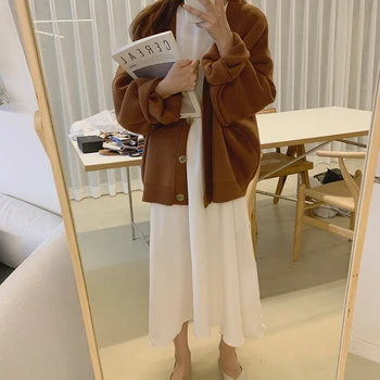Toamna/Iarna 2021 Coreean Topuri Casual Vintage Negru Palton Supradimensionat Cardigane Tricotate Femei Harajuku Pulover Maro