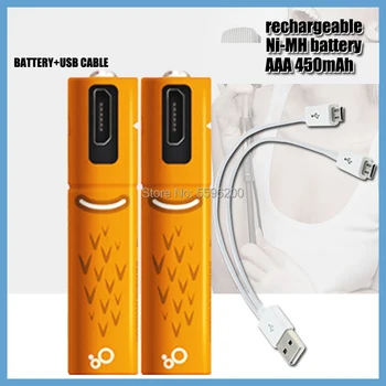 1.2 V USB AAA Ni-MH Baterie 450mAh 100% capacitate USB baterie reincarcabila + cablu USB