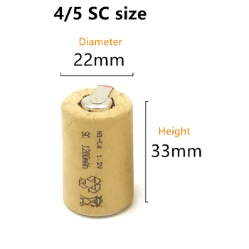 10buc/Lot de Înaltă Calitate Baterie Reîncărcabilă 4/5 SC Ni-Cd 1.2 v Cu Tab 1200 MAh Pentru Instrument Electric