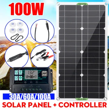 100W 18V USB Panou Solar Portabil Încărcător Solar Panou de Alpinism Încărcător Rapid Monocristalin în aer liber Camping Unelte 0