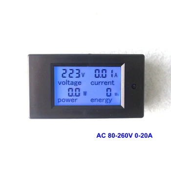 4 în 1 AC 80-260V/20A Tensiune de Alimentare Curent Contor de Energie Indicator Voltmetru Ampermetru cu Iluminare din spate Albastru