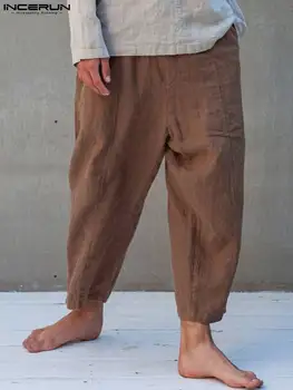2022 Bărbați Pantaloni Culoare Solidă Talie Elastic Liber de Epocă Pantaloni Casual Barbati Joggeri Streetwear Bumbac Buzunare Pantalon INCERUN