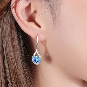 Noi 2022 Coreea Moda Argint 925 Cercei Picătură Albastru Roz Cristal De Lux Temperament Cercei Pentru Femei Bijuterii 4
