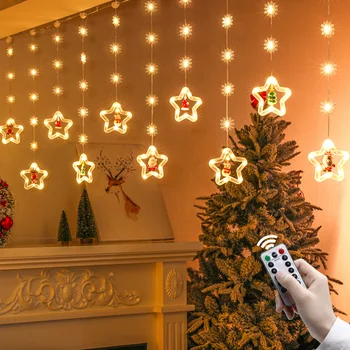 LED-uri de Craciun Perdea Lumini de Crăciun Fereastra Inel Șir de Lumini cu Ornament Jucării Suspendate Lumini de Basm pentru Dormitor Petrecere Perete