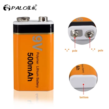 PALO 9V Baterie Reîncărcabilă 500mAh 9V baterie reîncărcabilă Litiu 9v 6f22 baterii Li-ion pentru detector de metale Mrophone Jucarii