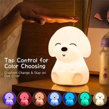 Drăguț Câine Lumina de Noapte LED Silicon Moale Touch Senzor Telecomanda Timer Reîncărcabilă 7 Culori Decor Dormitor Lampa de Copii Cadou 0