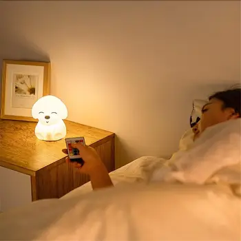 Drăguț Câine Lumina de Noapte LED Silicon Moale Touch Senzor Telecomanda Timer Reîncărcabilă 7 Culori Decor Dormitor Lampa de Copii Cadou 3