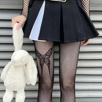 Fete Gotice Mare Fluture De Imprimare Ciorapi Design Nou Femei Sexy Goth Punk Plasă De Pește Net Nailon Chilot Lolita Pentru Corp Ciorapi