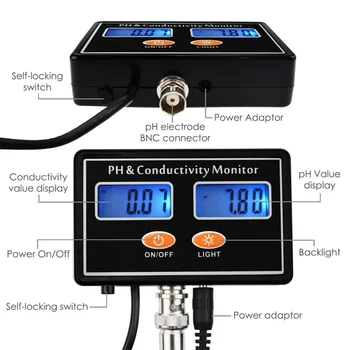 PH-Metru CE Test de PH Pen-ul CE a Calității Apei Tester PH Conductivitate Monitor pH 0.00 ~ 14.00 cu Iluminare din spate 2