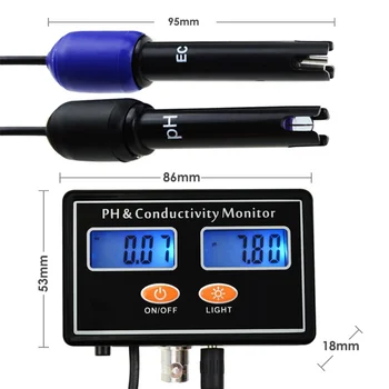 PH-Metru CE Test de PH Pen-ul CE a Calității Apei Tester PH Conductivitate Monitor pH 0.00 ~ 14.00 cu Iluminare din spate 3