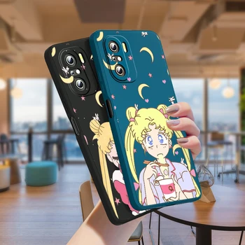 Drăguț Sailor Moon Dragoste Pentru Xiaomi Redmi Nota 11 10 10 9 9 T 9 8T 8 Pro Plus 7 6 5 4G 5G Lichid de Silicon Coarda Caz de Telefon
