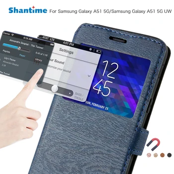 Piele PU Caz de Telefon Pentru Samsung Galaxy A51 5G Caz Flip Pentru Samsung Galaxy A51 5G UW Fereastra de Vizualizare Caz Silicon Moale Capacul din Spate