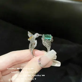 Albastru colibri deschidere inel oval Verde de Lux elegant regla degetul arătător ring animale de bijuterii pentru femei, cadou